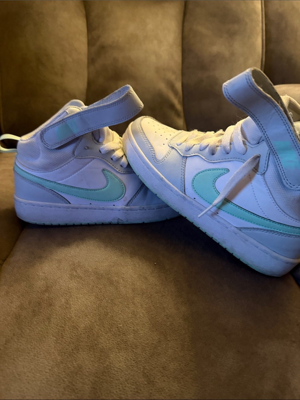 Nike Kids White High-Top Sneakers with Mint Swoosh
